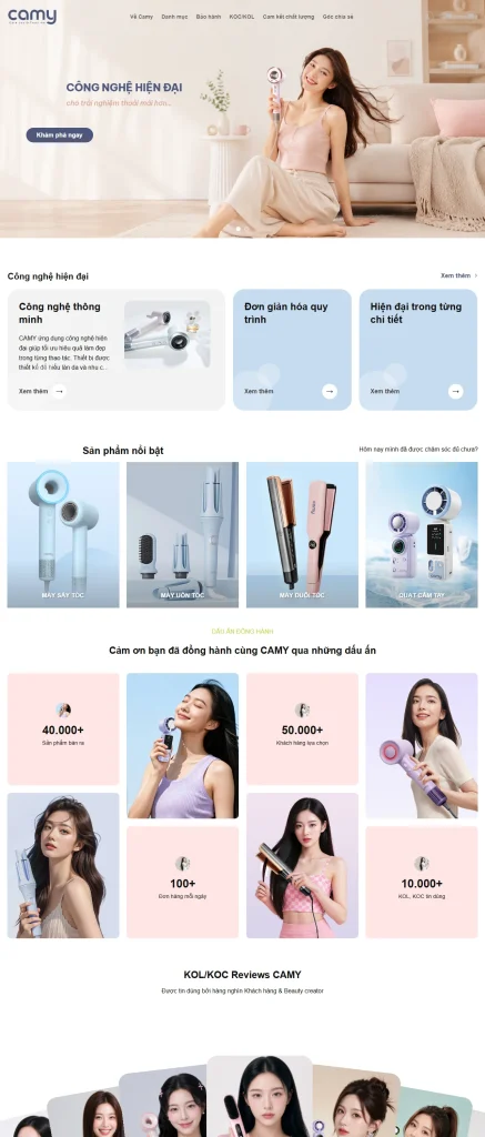 Dự án thiết kế website Camy Vietnam chuẩn SEO uy tín N3Tech dạng cuộn